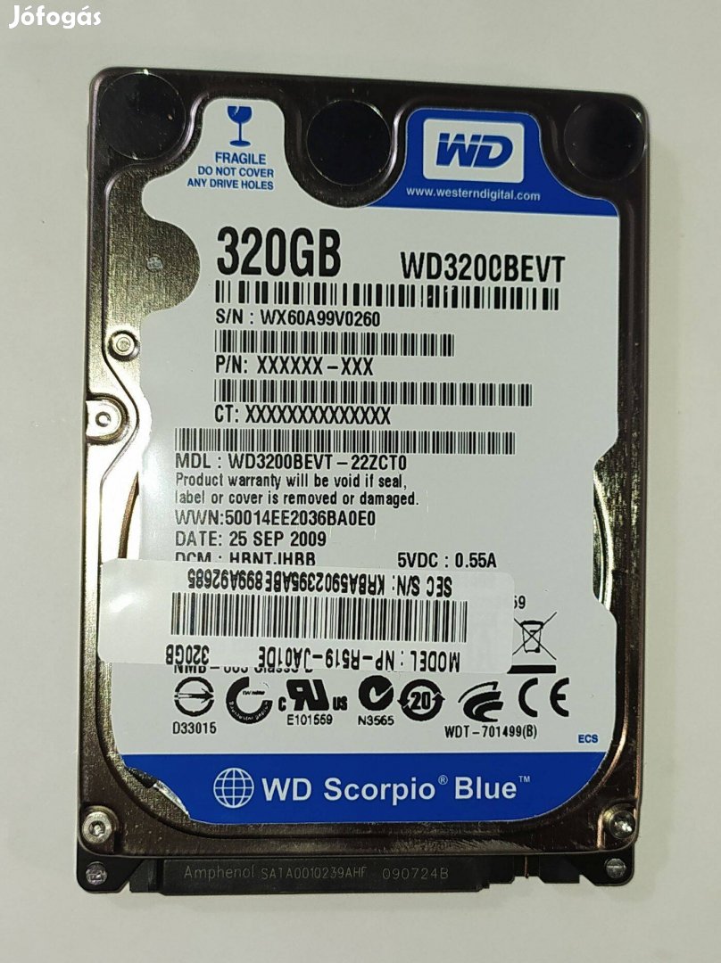 WD Western Digital 320GB laptop / notebook HDD merevlemez SATA 100/100