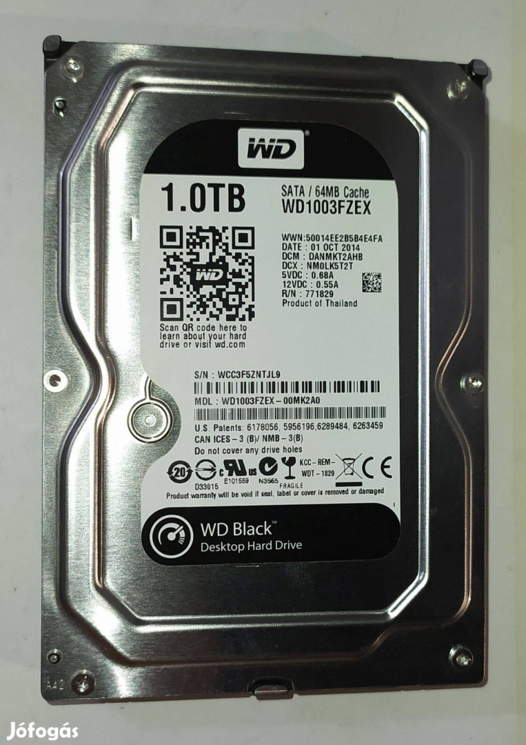WD Western Digital Black 1TB HDD merevlemez SATA 3.5" 100/100 #Tjl9