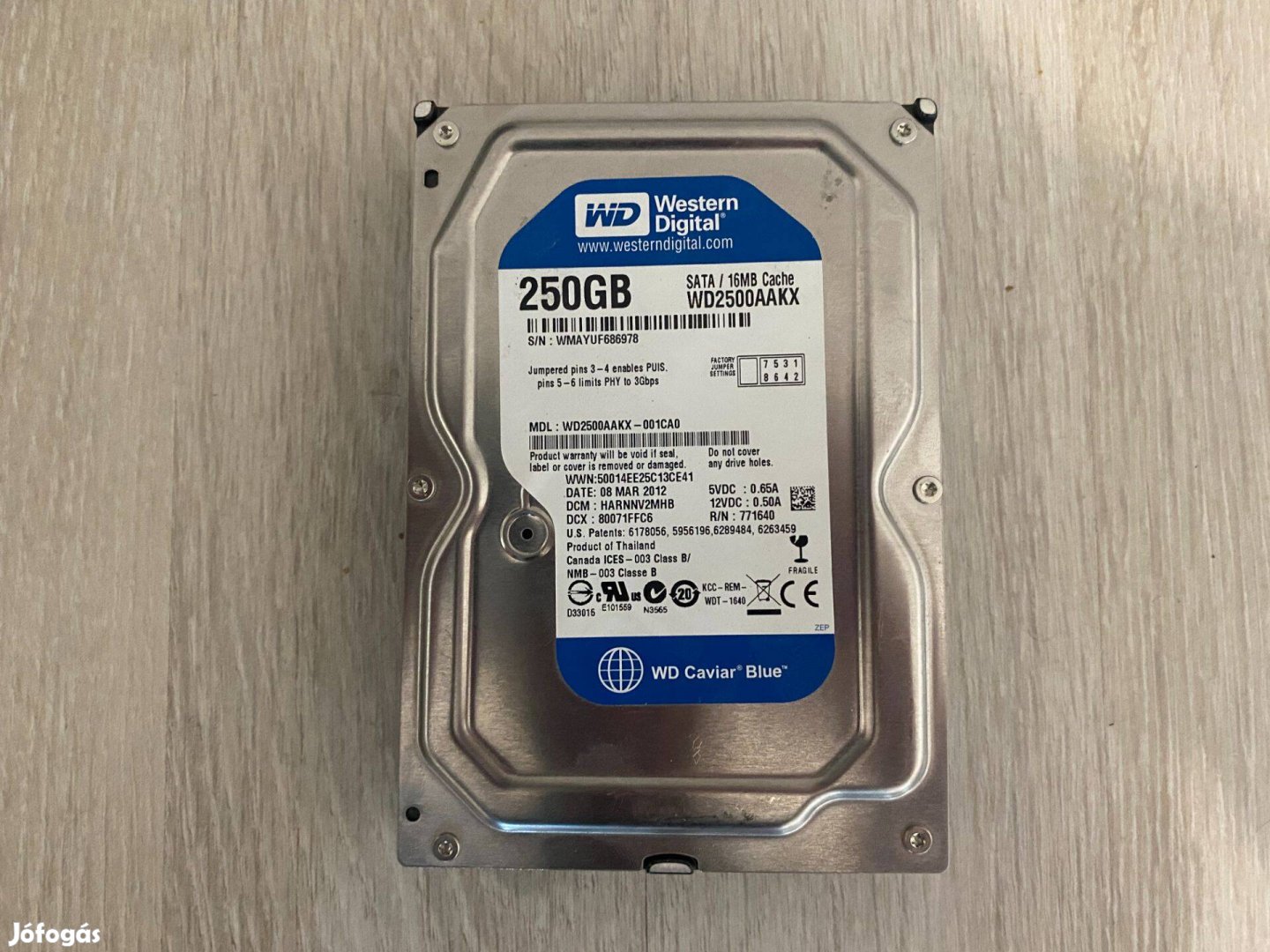 WD western digital márkájú 250gb-os hdd merevlemez winchester