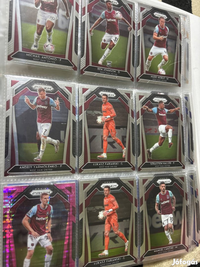 WEST Ham United Panini Prizm focis kártyák