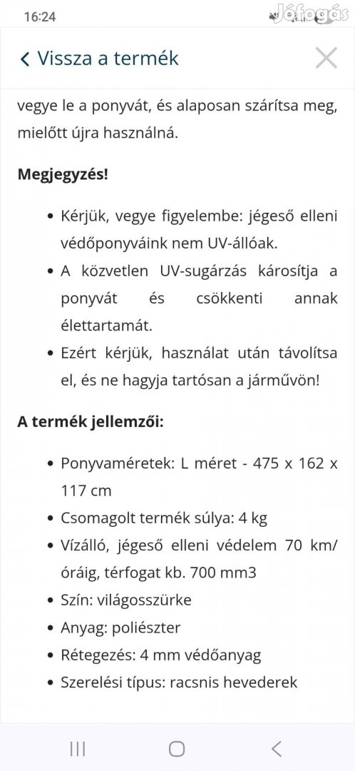 Walser Perm Protect autóponyva, jégeső elleni védelemmel. 
