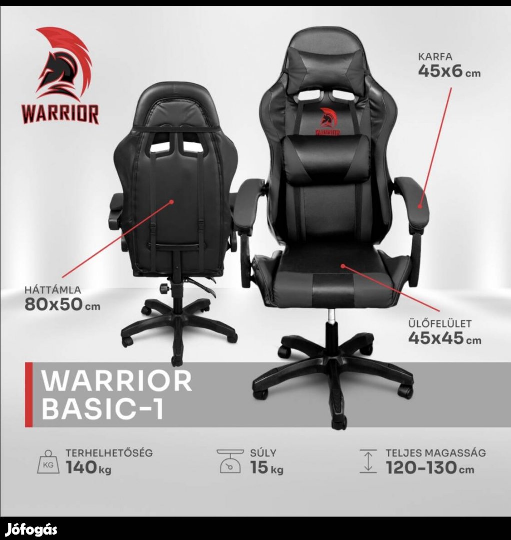 Warrior gamer szék, forgószék fekete (Gamer-BASIC-1-Black).