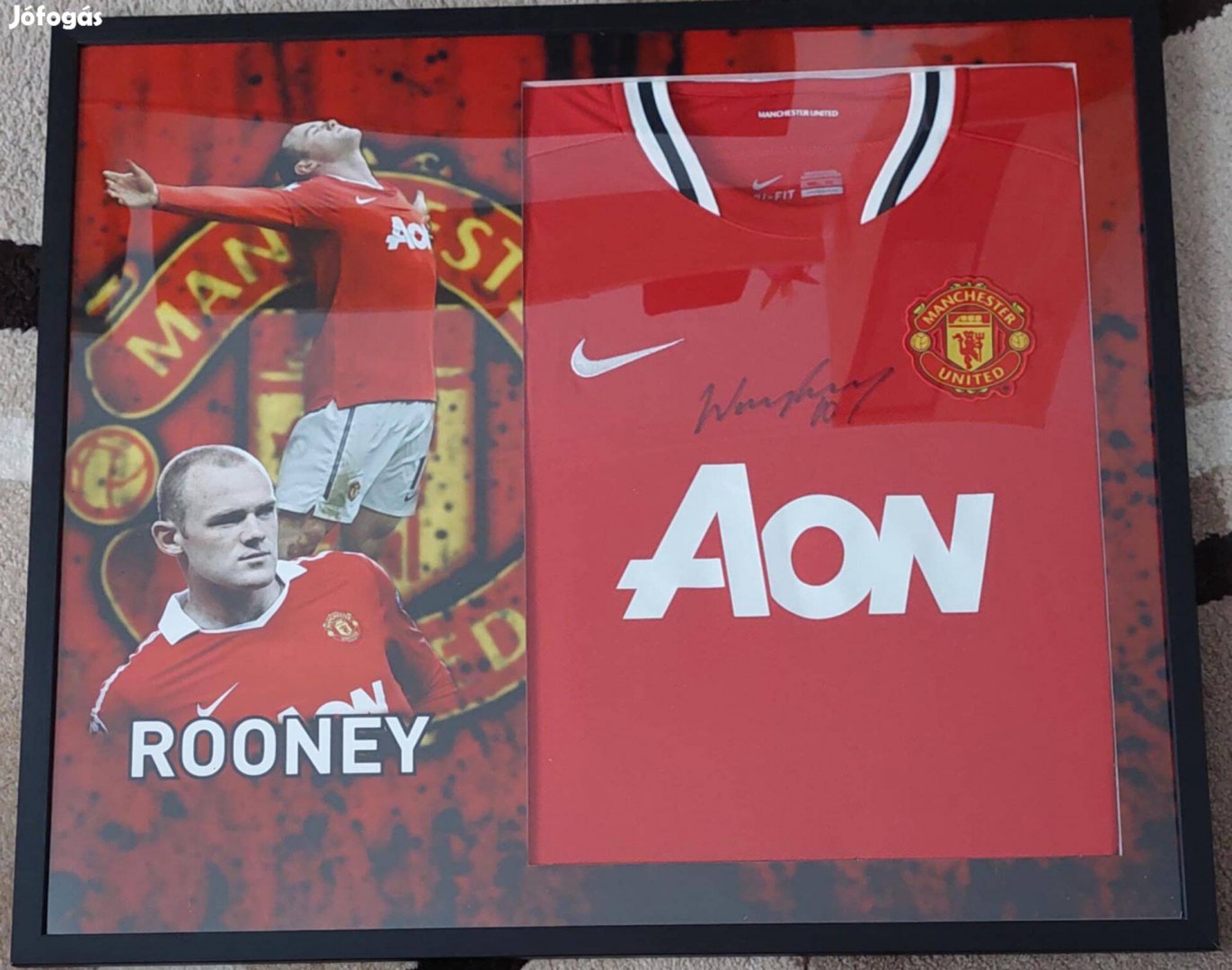 Wayne Rooney Manchester United dedikált, keretezett mez