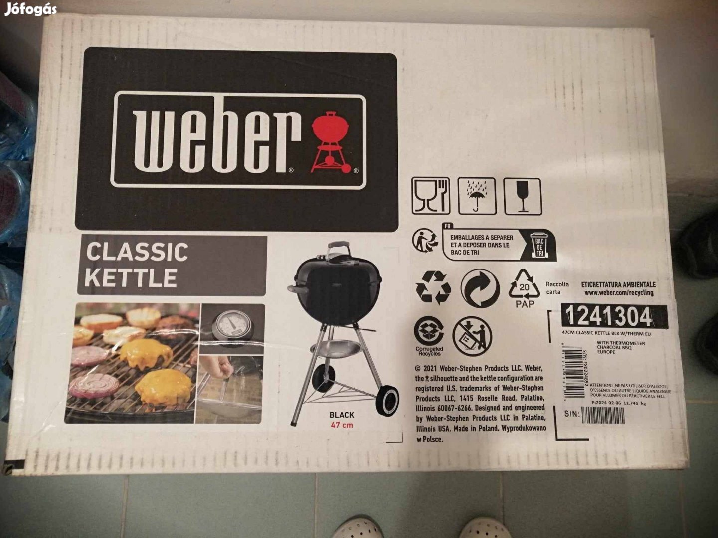 Weber classic kettle faszenes gömbgrill 47 cm átmérő, bontatlan