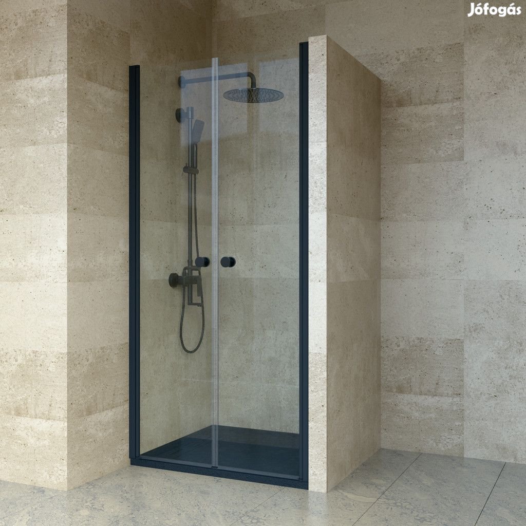 Welland RDD-95 kétszárnyú zuhanyajtó - 95 cm - fekete profil