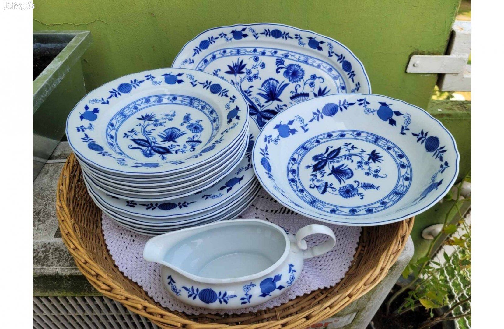 Wellco Krefeld Echt Kobalt hagymamintás porcelán étkészlet 14 db