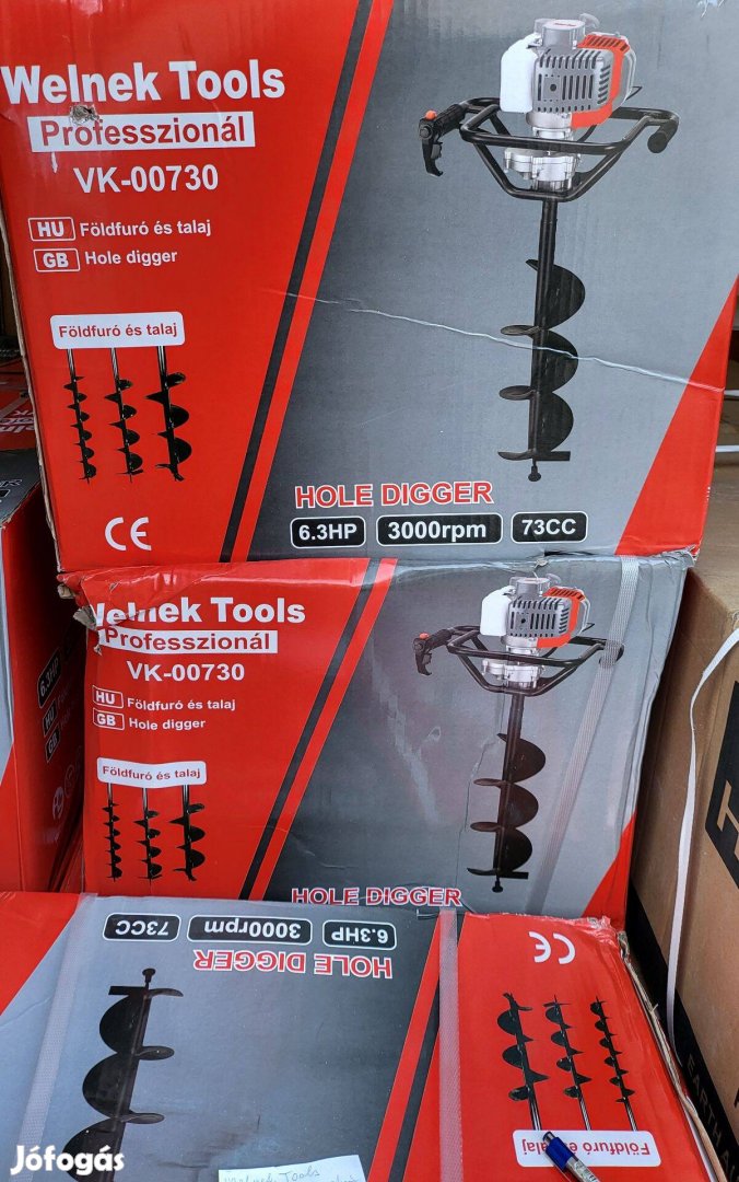 Welnek Tools benzines talajfúró földfúró 6,3LE / 73cm3 + 3db csiga