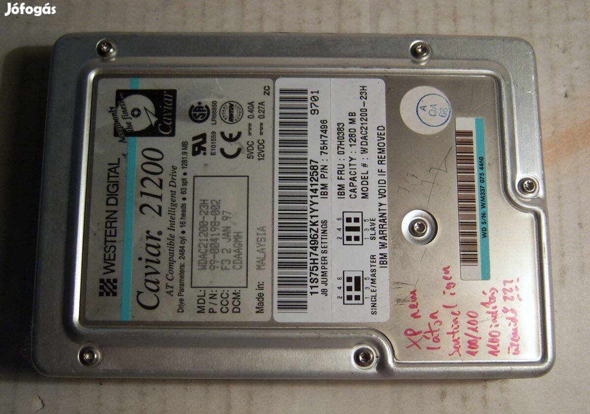 Western Digital 1.2GB HDD 1997 (hibás)