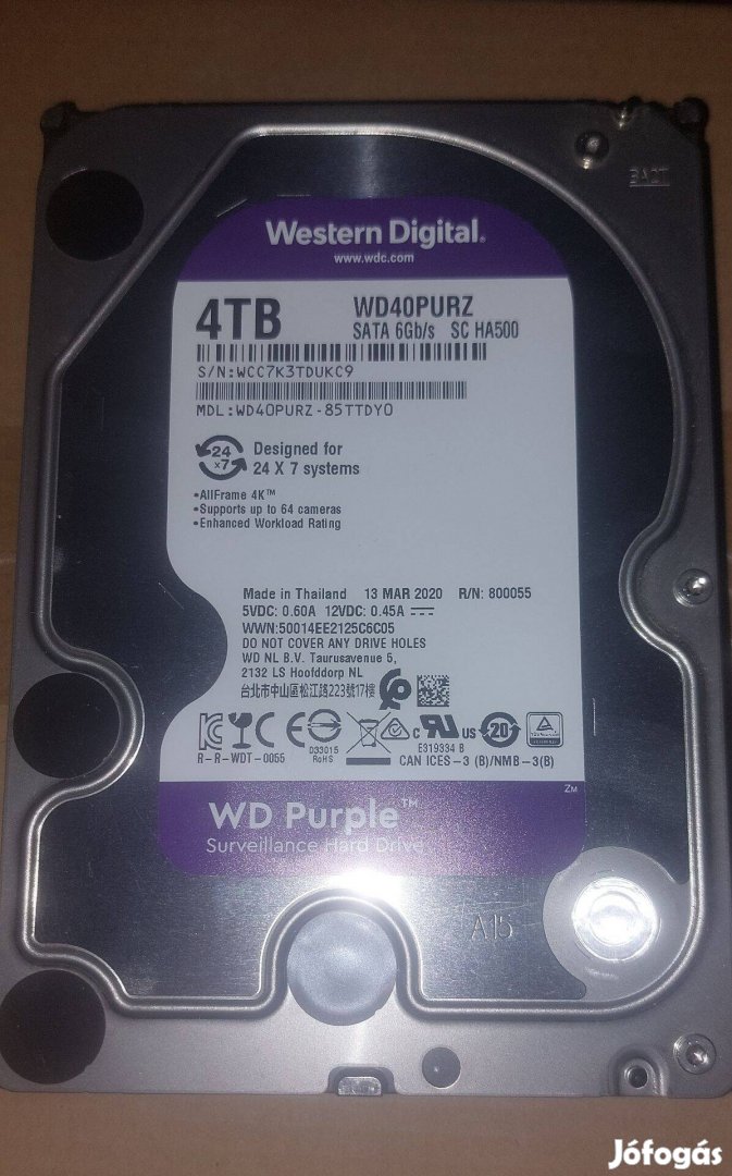 Western Digital 4tb purple merevlemez