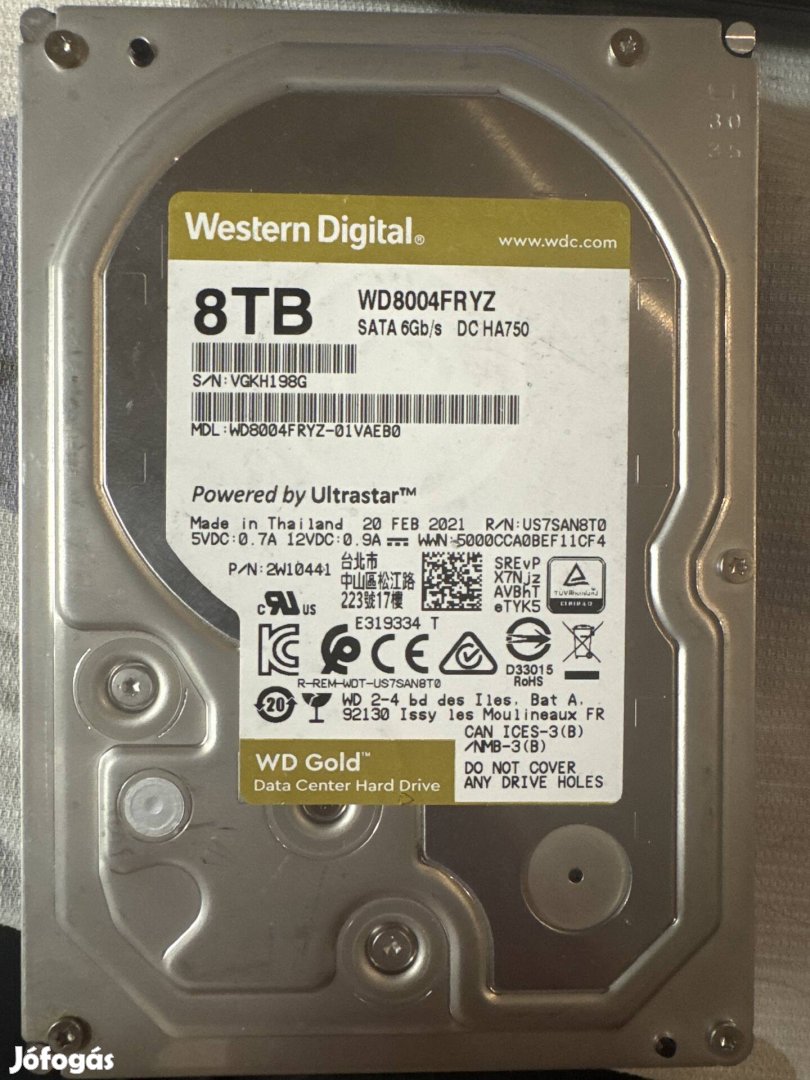 Western Digital 8TB merevlemez Gold WD8004Fryz