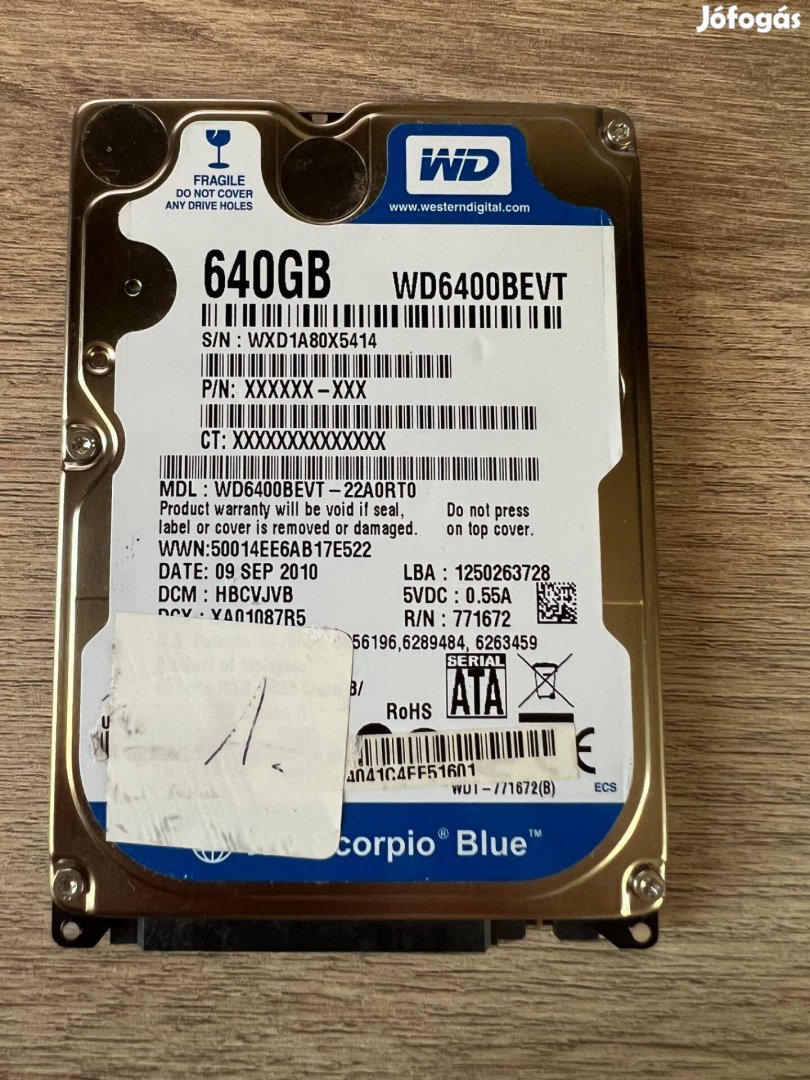 Westerndigital WD6400Bevt Scorpio Blue HDD