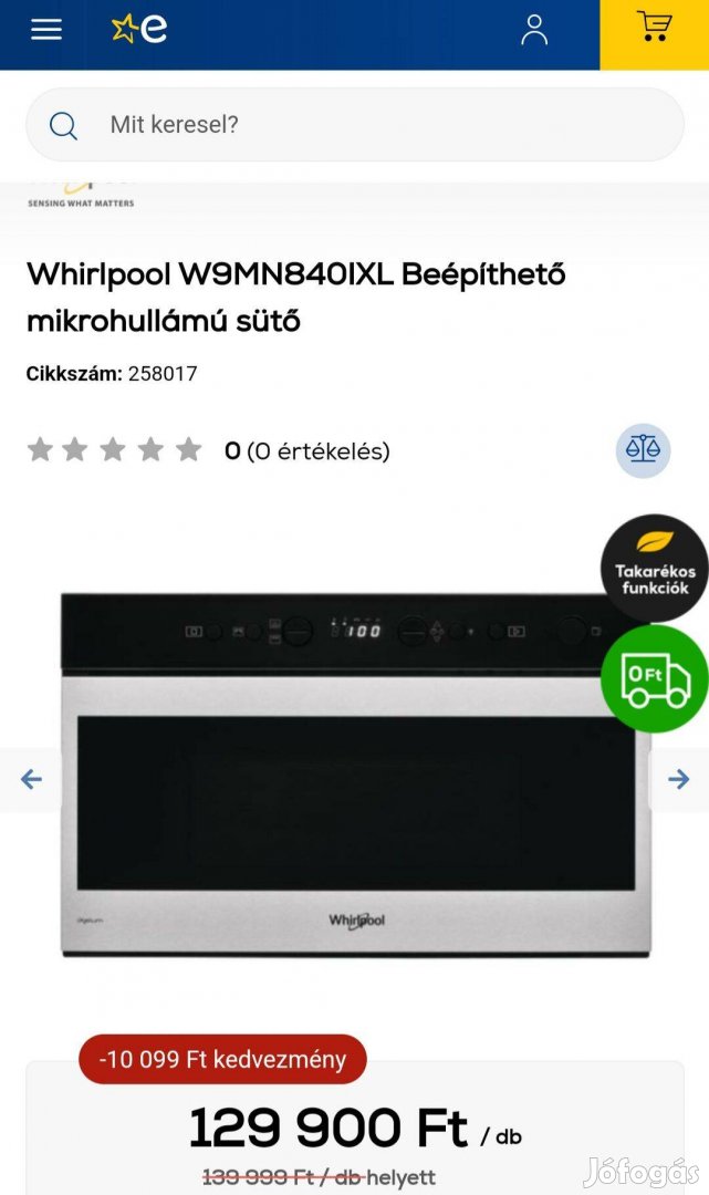 Whirpool beépíthető mikrohullámú sütő (W9MN840IXL)