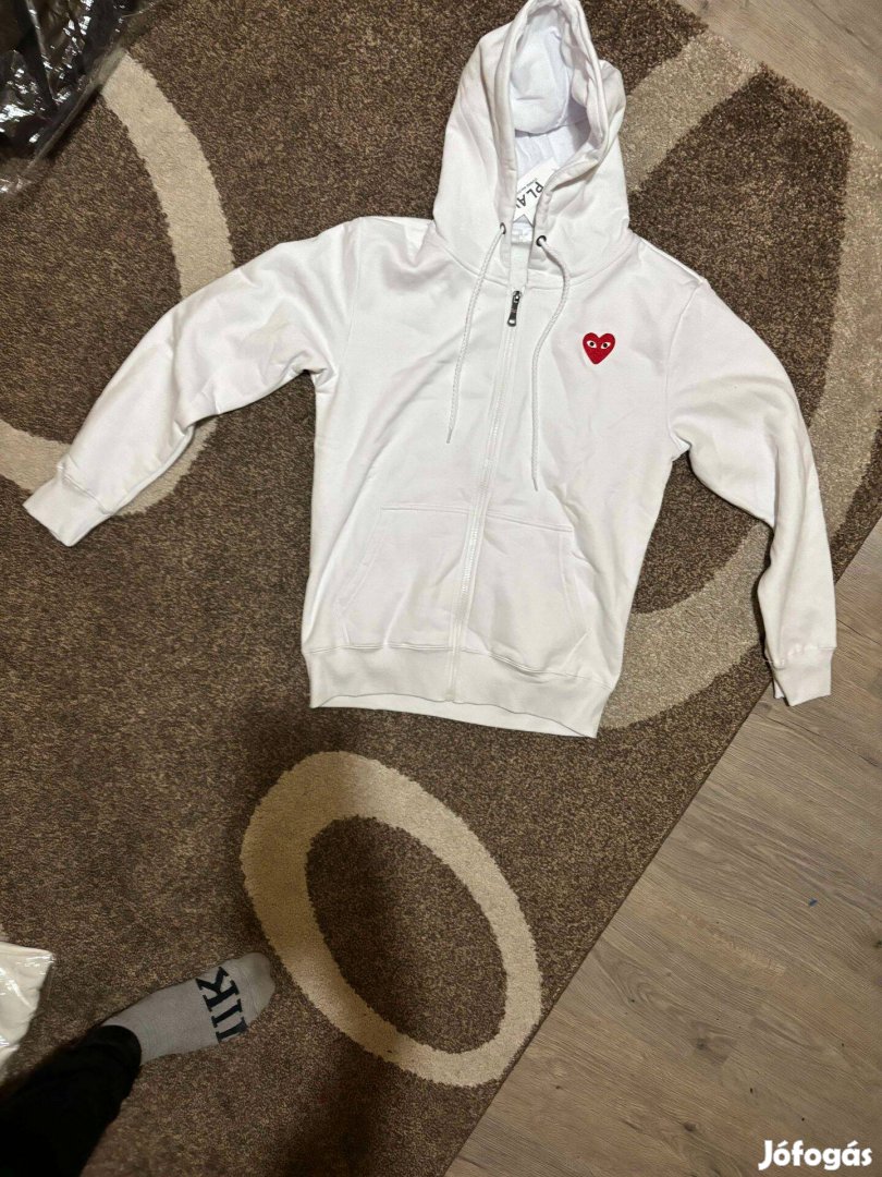 White CDG Zip Up with Red Heart