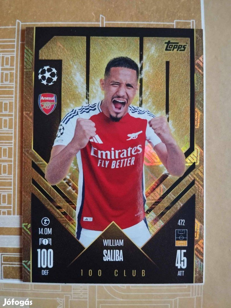 William Saliba (Arsenal) 100 Club Bajnokok Ligája 2024/25 kártya