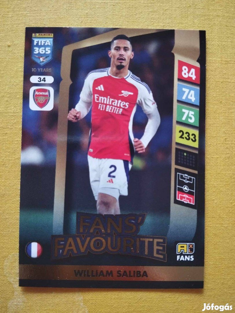 William Saliba (Arsenal) FIFA 365 2025 Fans Favourite focis kártya