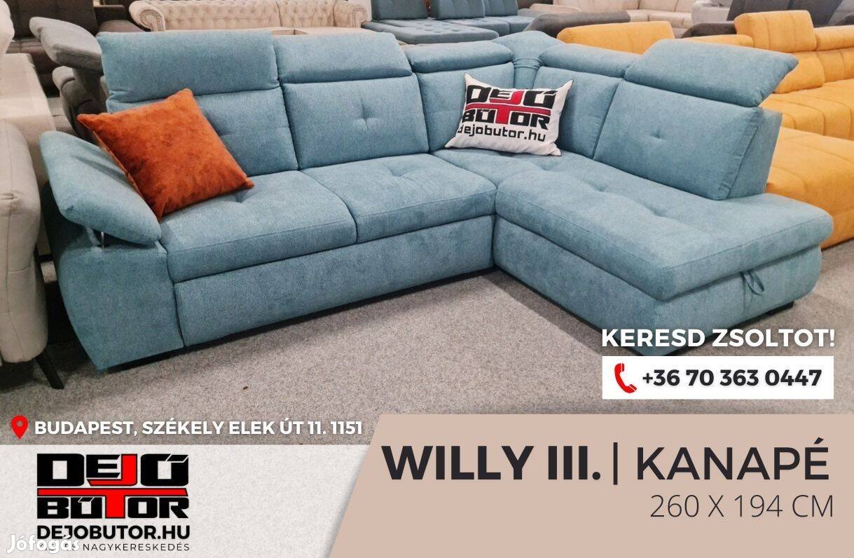 Willy 3 relax rugós kanapé ülőgarnitúra sarok 255x184 cm kék ágyazható