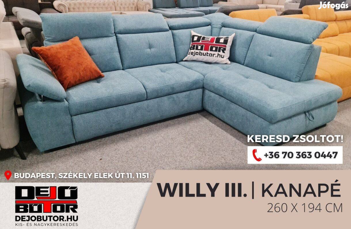 Willy 3 rugós relax ualak kanapé ülőgarnitúra 255x184 cm kék sarok