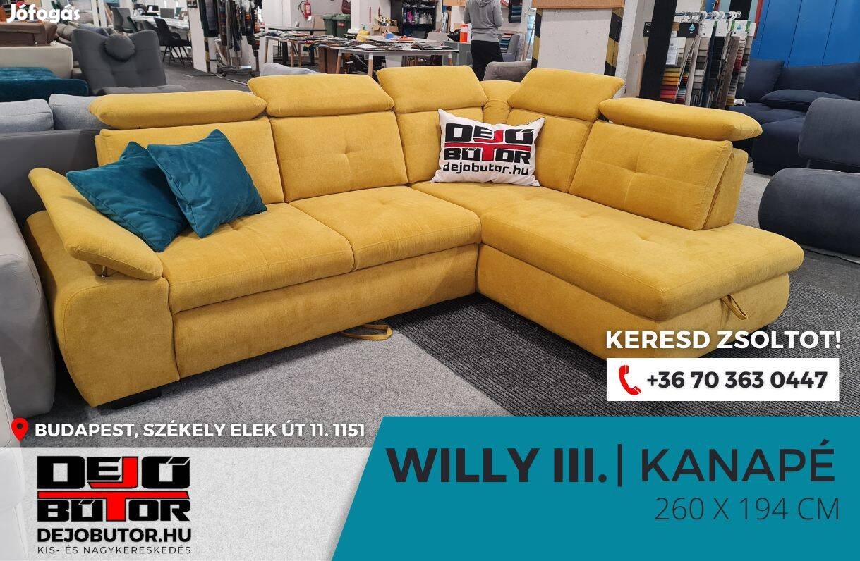 Willy 3 rugós relax ualak kanapé ülőgarnitúra 255x184 cm sárga sarok