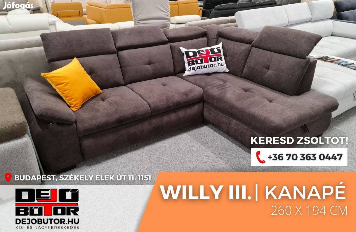 Willy 3 sarok aston 5 kanapé bútor ülőgarnitúra rugós 255x184 cm