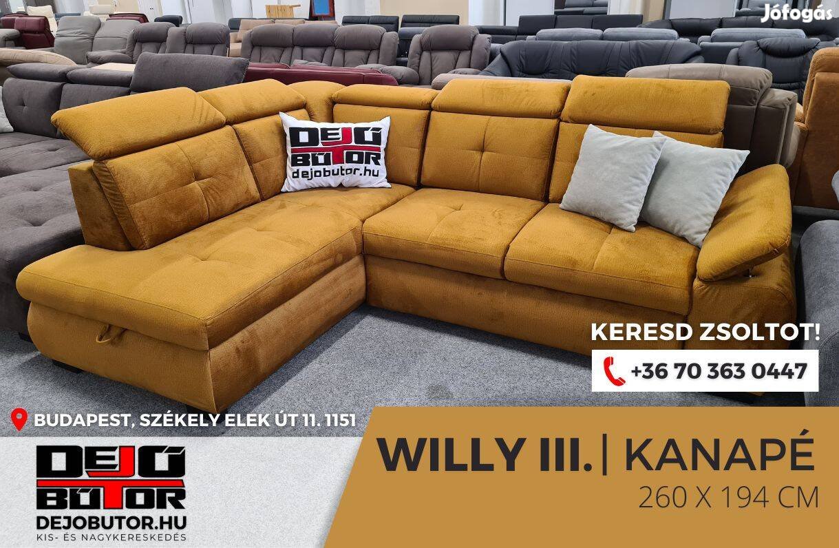 Willy 3 sarok bronz kanapé bútor ülőgarnitúra rugós 255x194 ágyazható