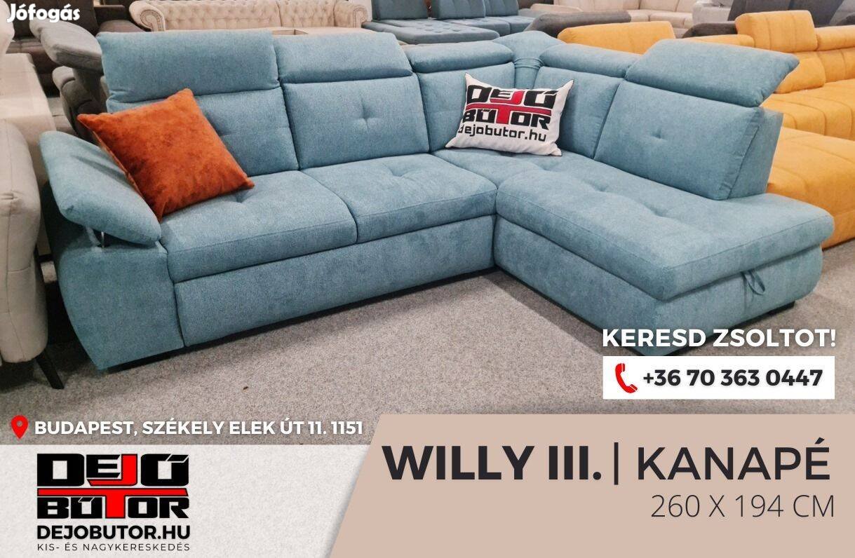 Willy III. sarok kanapé rugós ülőgarnitúra bútor 250x194 cm kék
