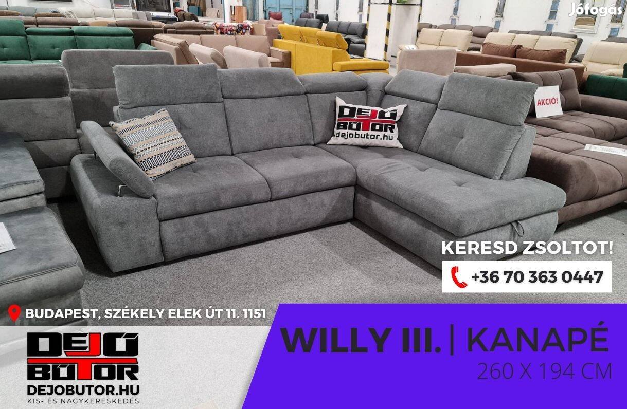 Willy III rugós grafit sarok kanapé ülőgarnitúra 250x184 cm