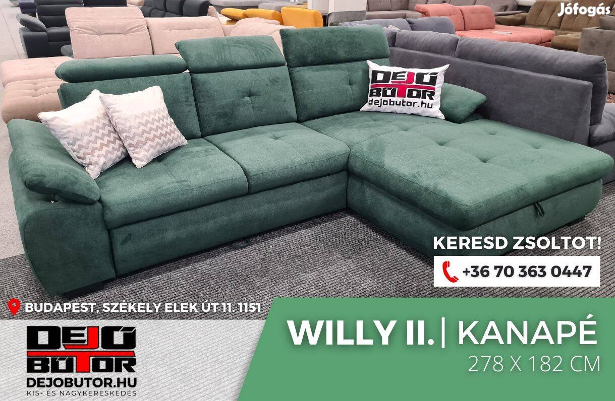 Willy II. relax sarok rugós kanapé 278x182 cm ülőgarnitúra zöld