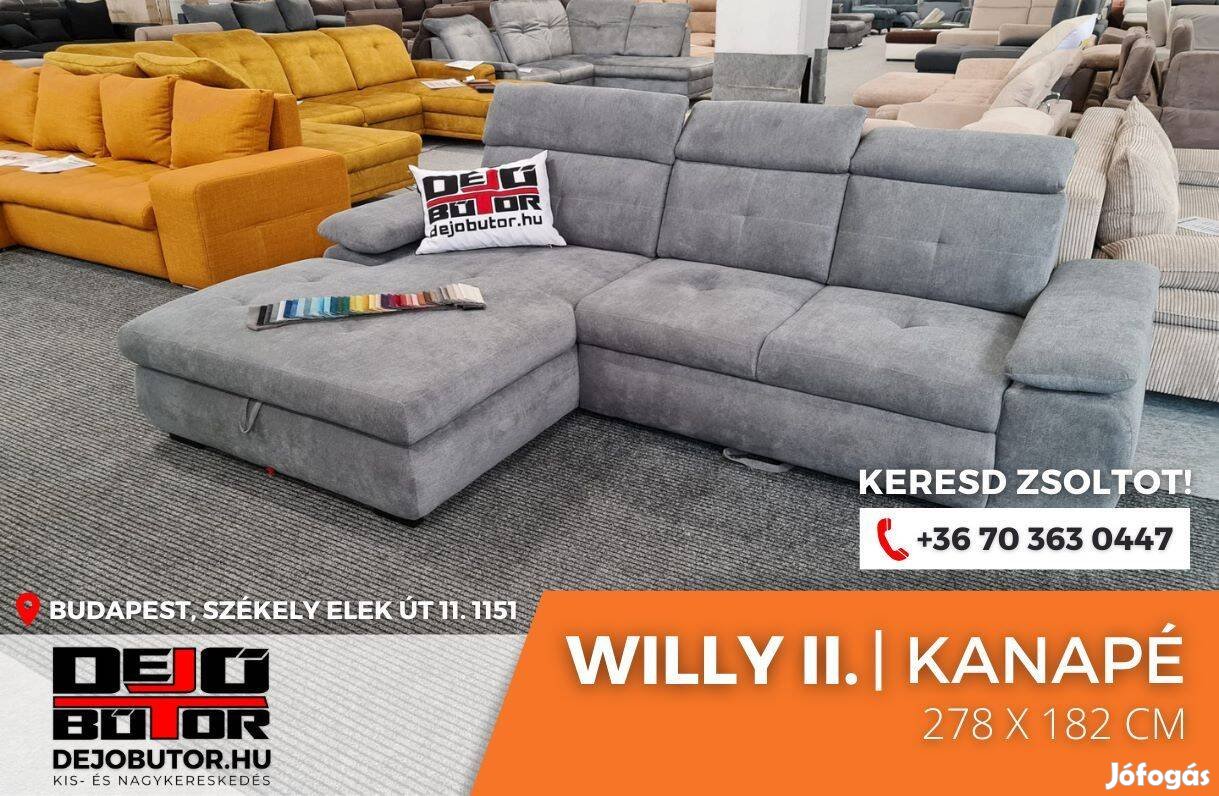 Willy II sarok gray plüss kanapé ülőgarnitúra 278X182 cm ágyazható