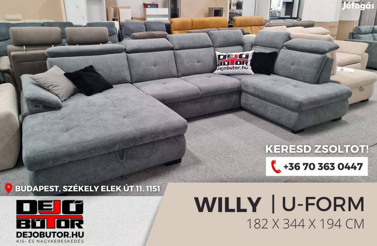 Willy I. rugós kanapé ülőgarnitúra 182x344x194 cm szürke ualak sarok