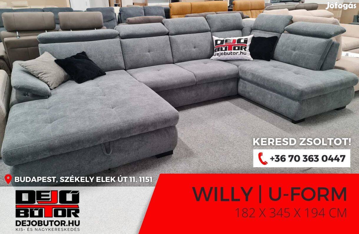 Willy I. sarok gray kanapé rugós ülőgarnitúra 182x344x194 cm ualak