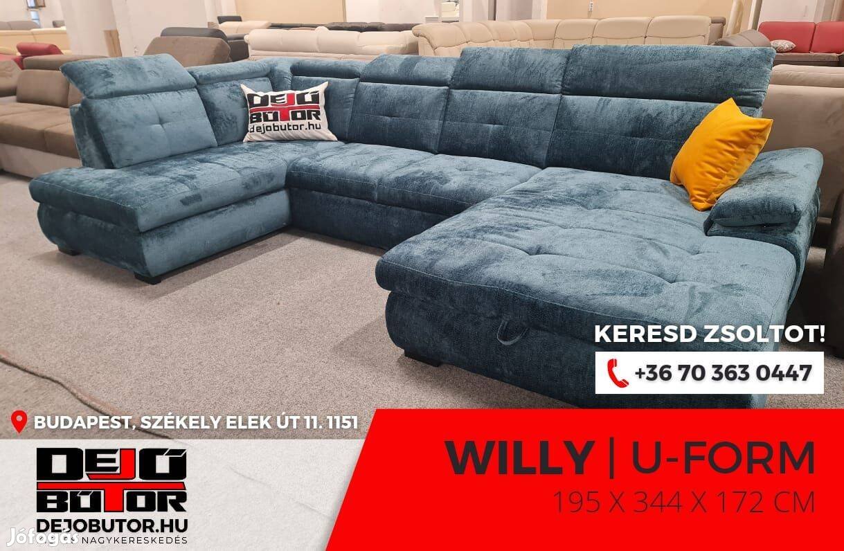 Willy I. sarok kék kanapé rugós ülőgarnitúra 182x344x194 cm ualak