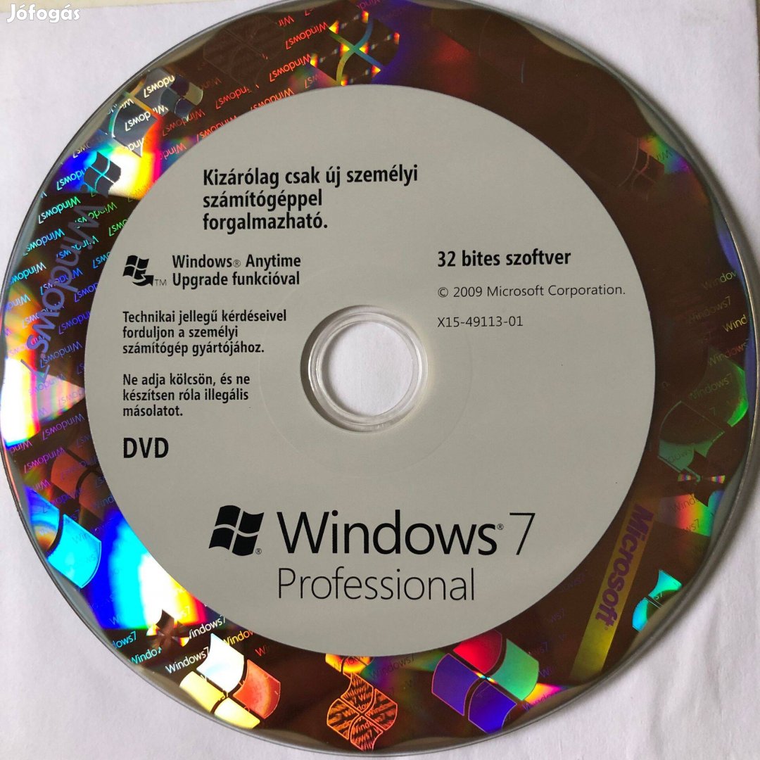 Windows 7 Professional telepítőlemez + licensz kulcs, magyar