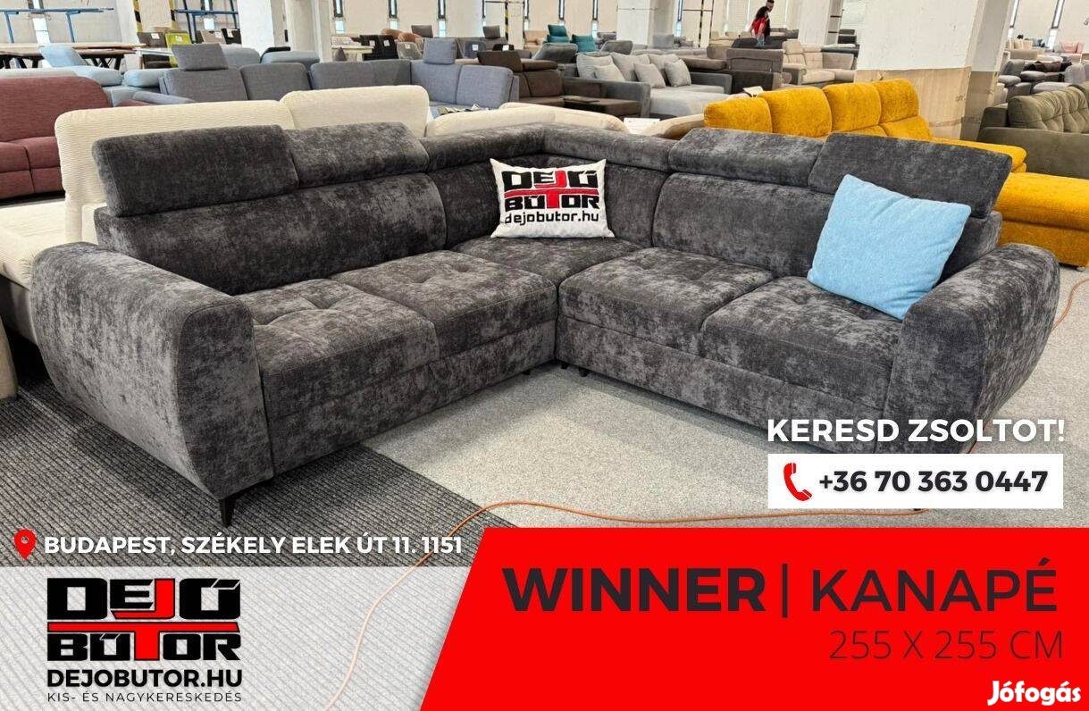 Winner 2 sarok kanapé ülőgarnitúra 255x255cm ágyazható zsenilia fekete