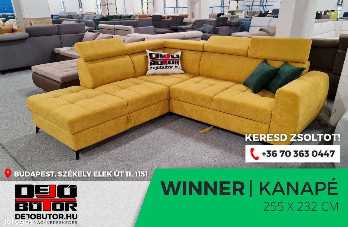 Winner ágyazható rugós kanapé ülőgarnitúra sarok 255x232 cm sárga