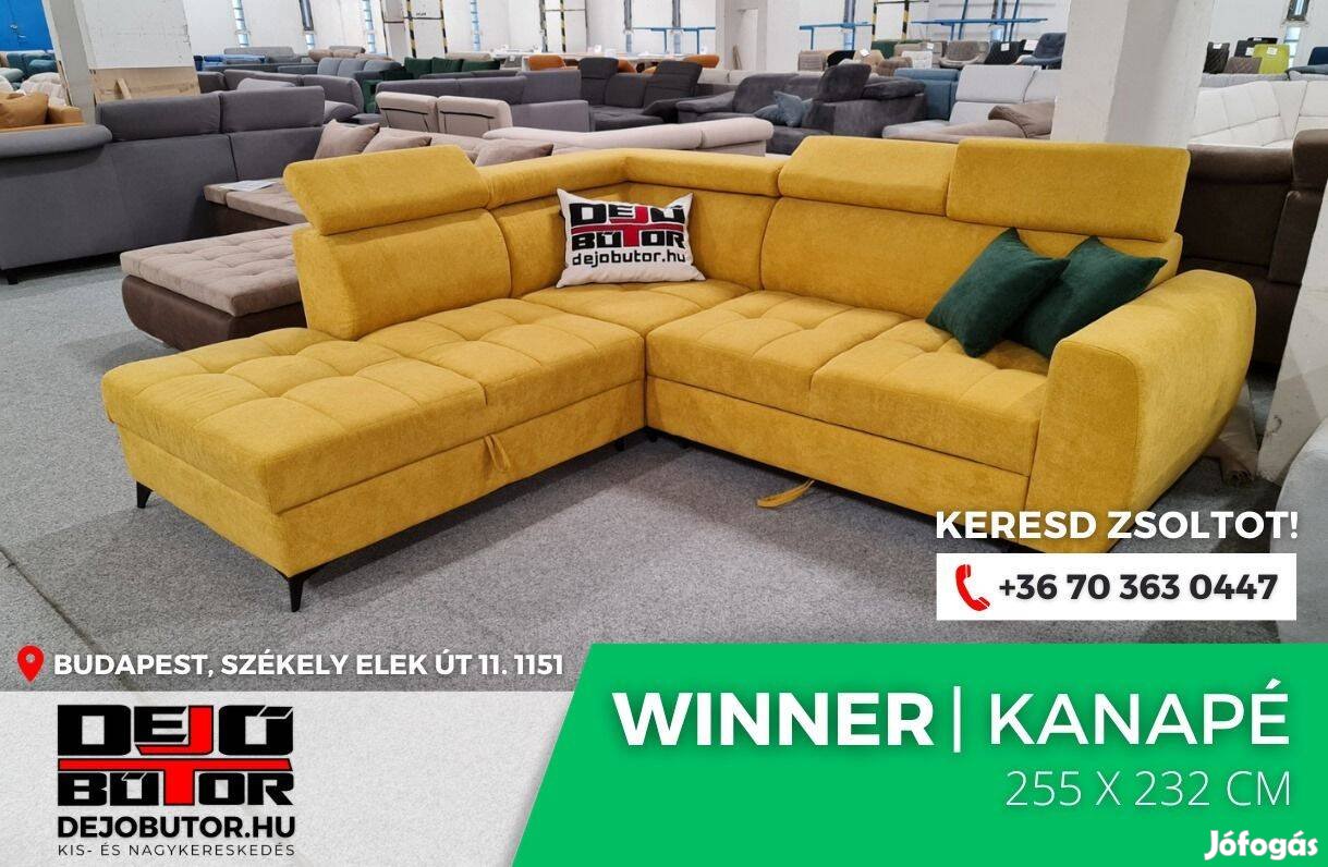 Winner sárga rugós sarok kanapé ülőgarnitúra 255x232 cm ágyazható