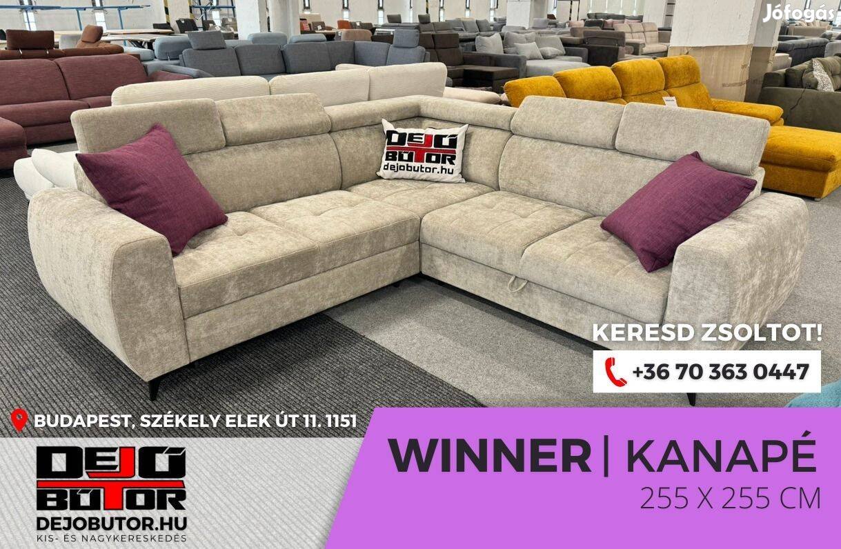 Winner sarok krém selyem kanapé rugós ülőgarnitúra 255x255 cm