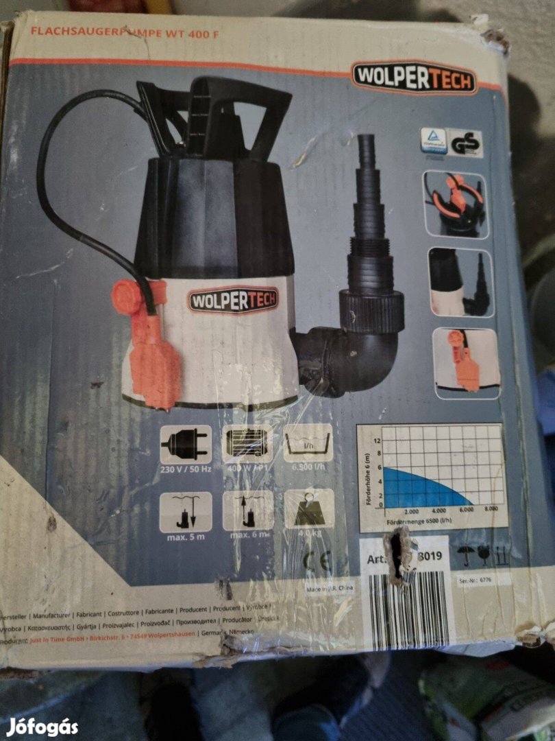 Wolpertech lapos szivattyú, búvárszivattyú 6500liter/óra vízhozam