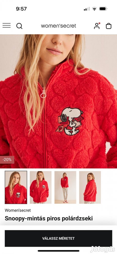 Women'secret Snoopy-mintás piros polár dzseki, pulóver.