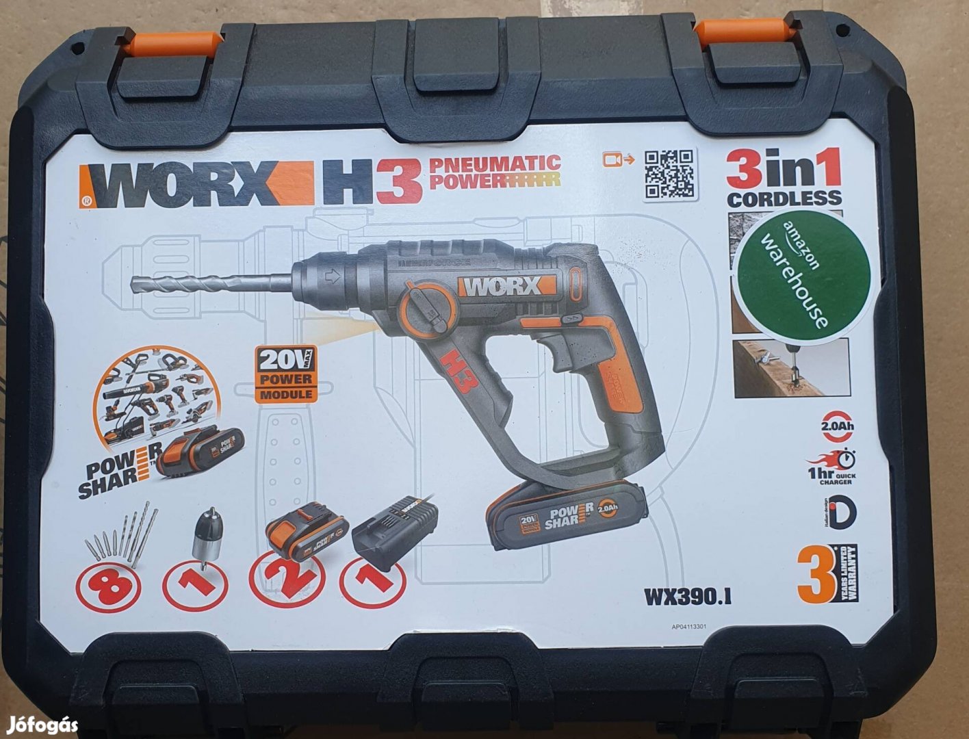 Worx WX390.1 H3 SDS-Plus Akkumulátoros fúrókalapács/használt 