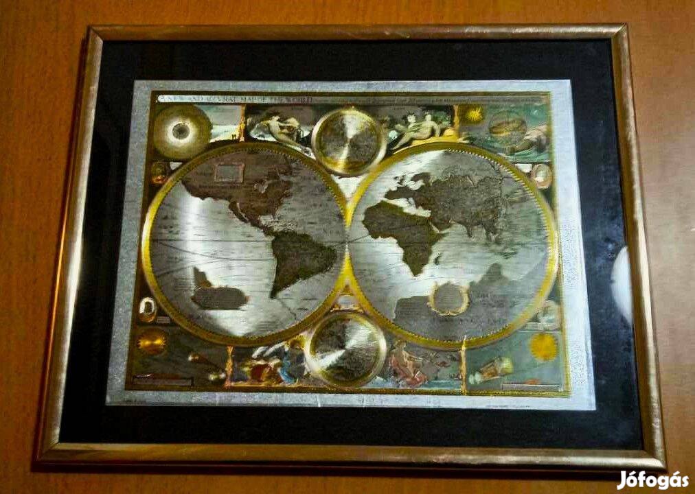 Wrightsons aranyfóliás A világ új és pontos térképe 1651-es repro