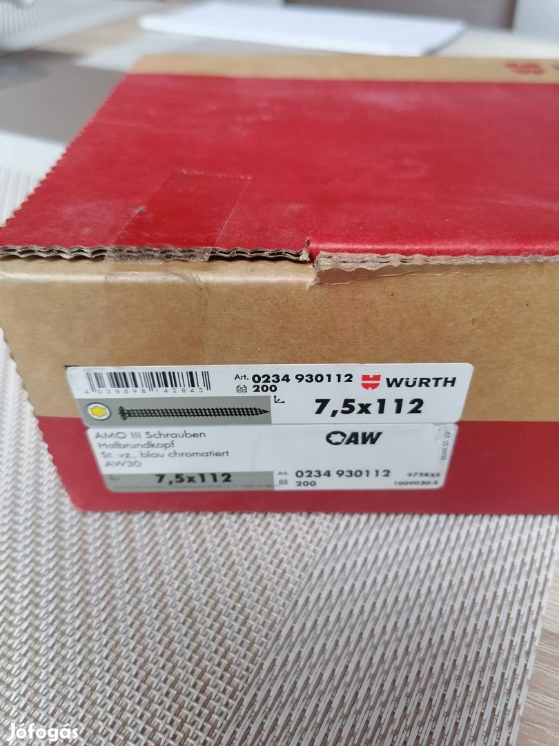 Würth Tokrögzítő (Ablak ajtó) csavar 7,5x112