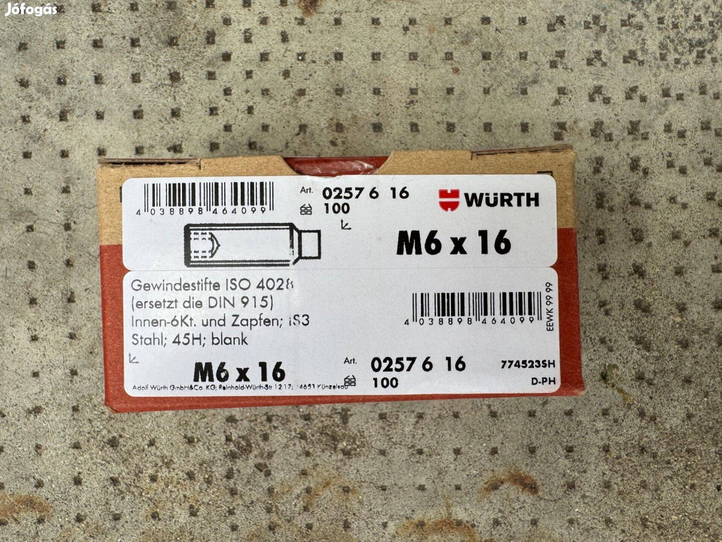 Würth Új Belső kulcsnyílású hernyócsavar csappal ISO 4028 02576 16