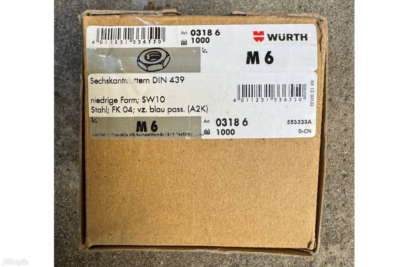 Würth Új Hatlapú anya, alacsony profil DIN 439 acél 03186 1000 db