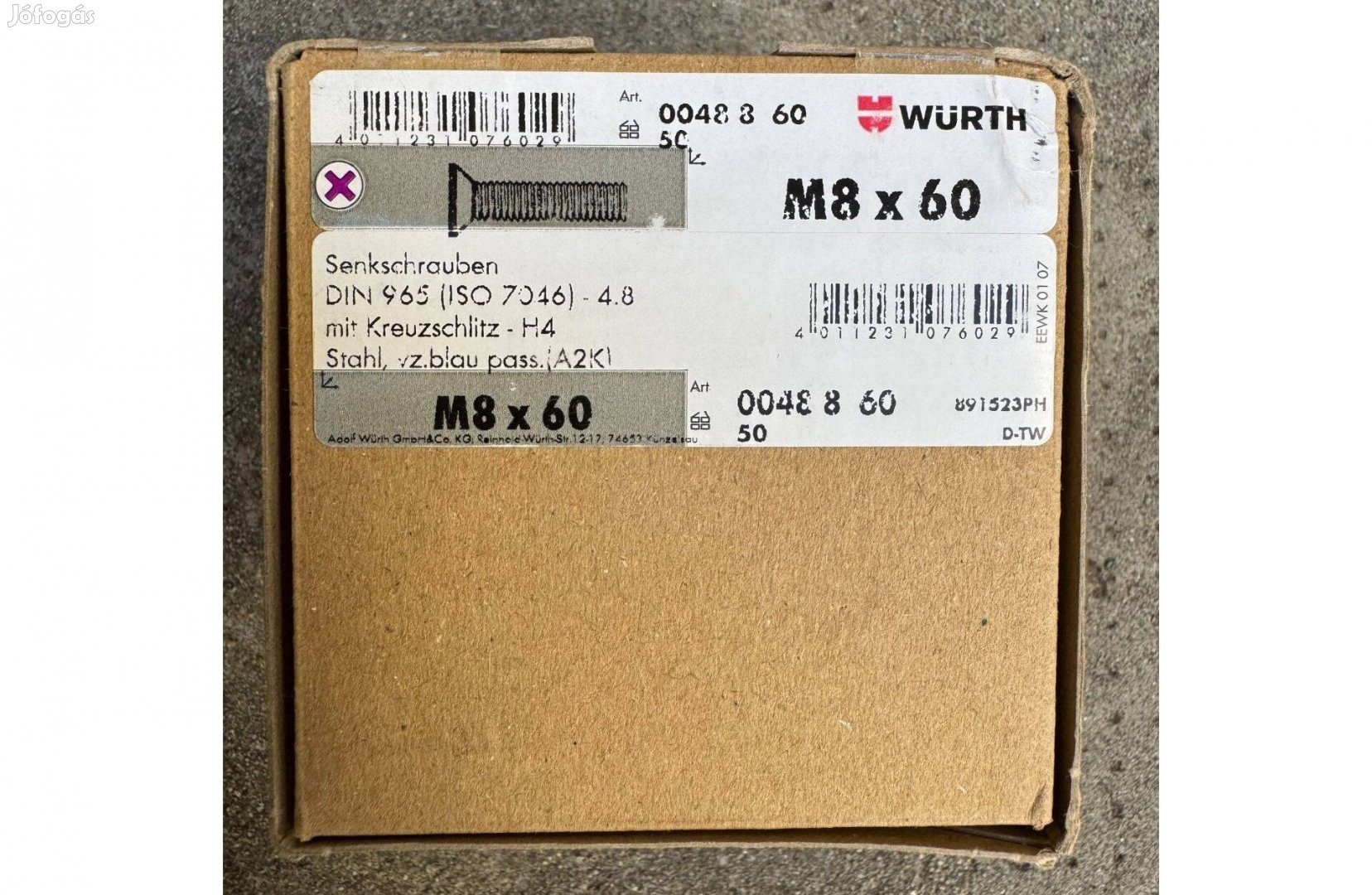 Würth Új Süllyesztett fejű csavar H kereszthornyos fejjel 0048 8 60