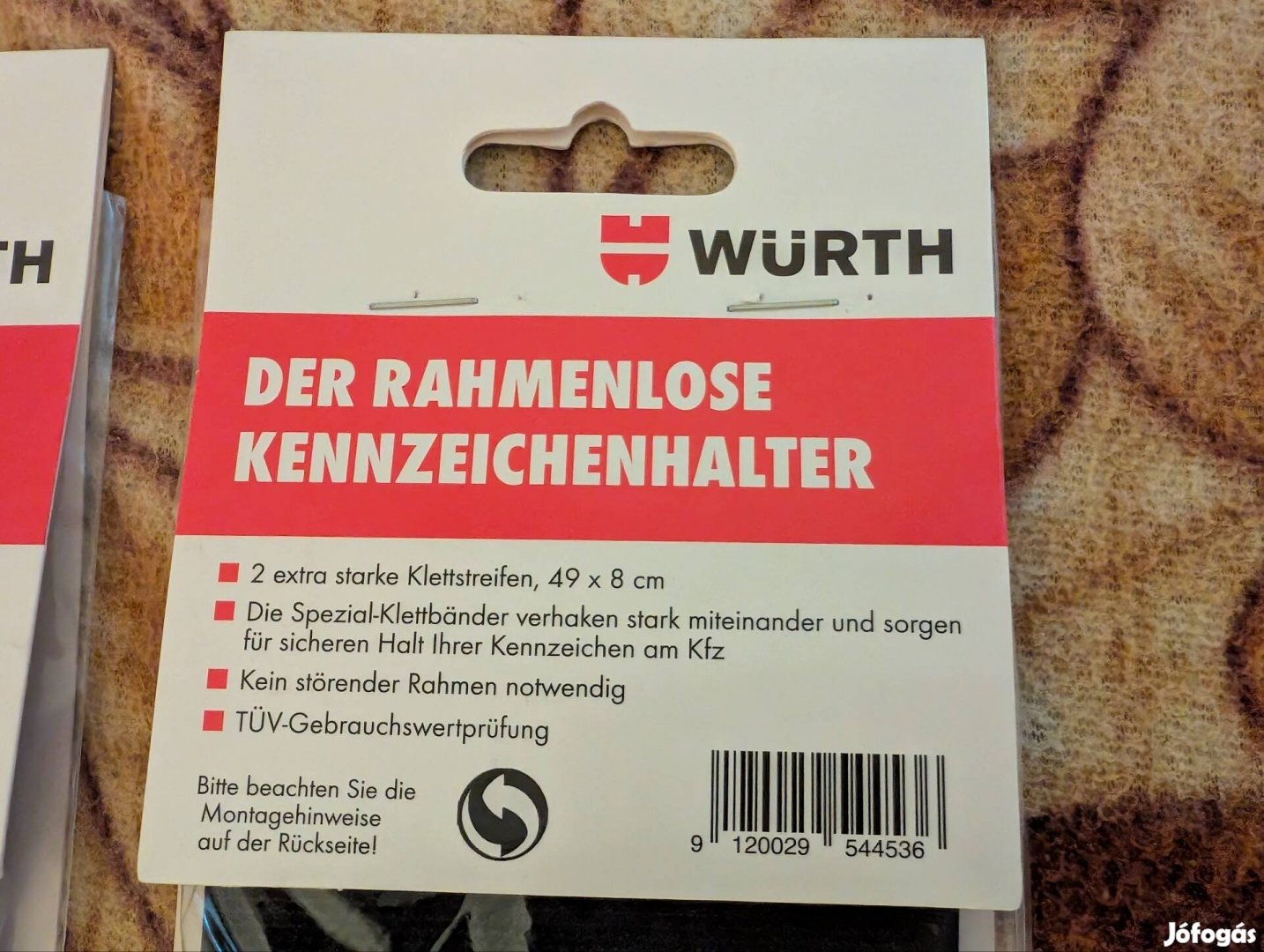 Würth keret nélküli rendszámtábla tartó, tépőzáras
