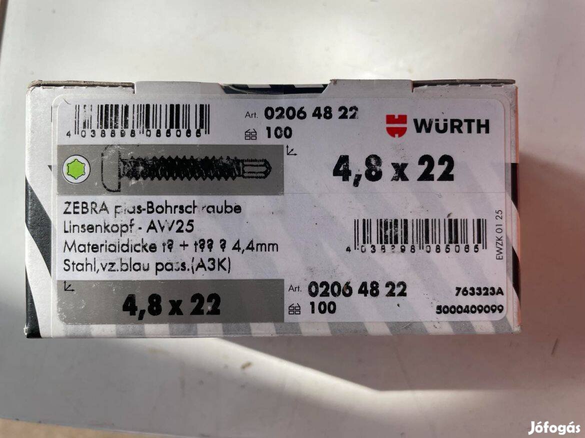 Würth önmetsző csavar 4,8 x 22