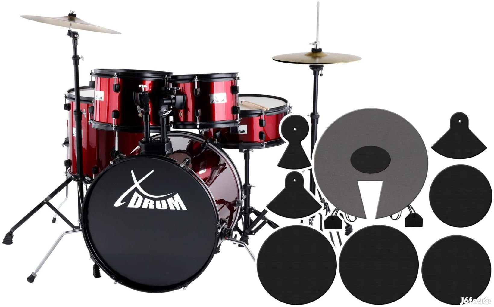 XDrum Rookie 20" stúdió dob piros színben + hangszigetelő szett