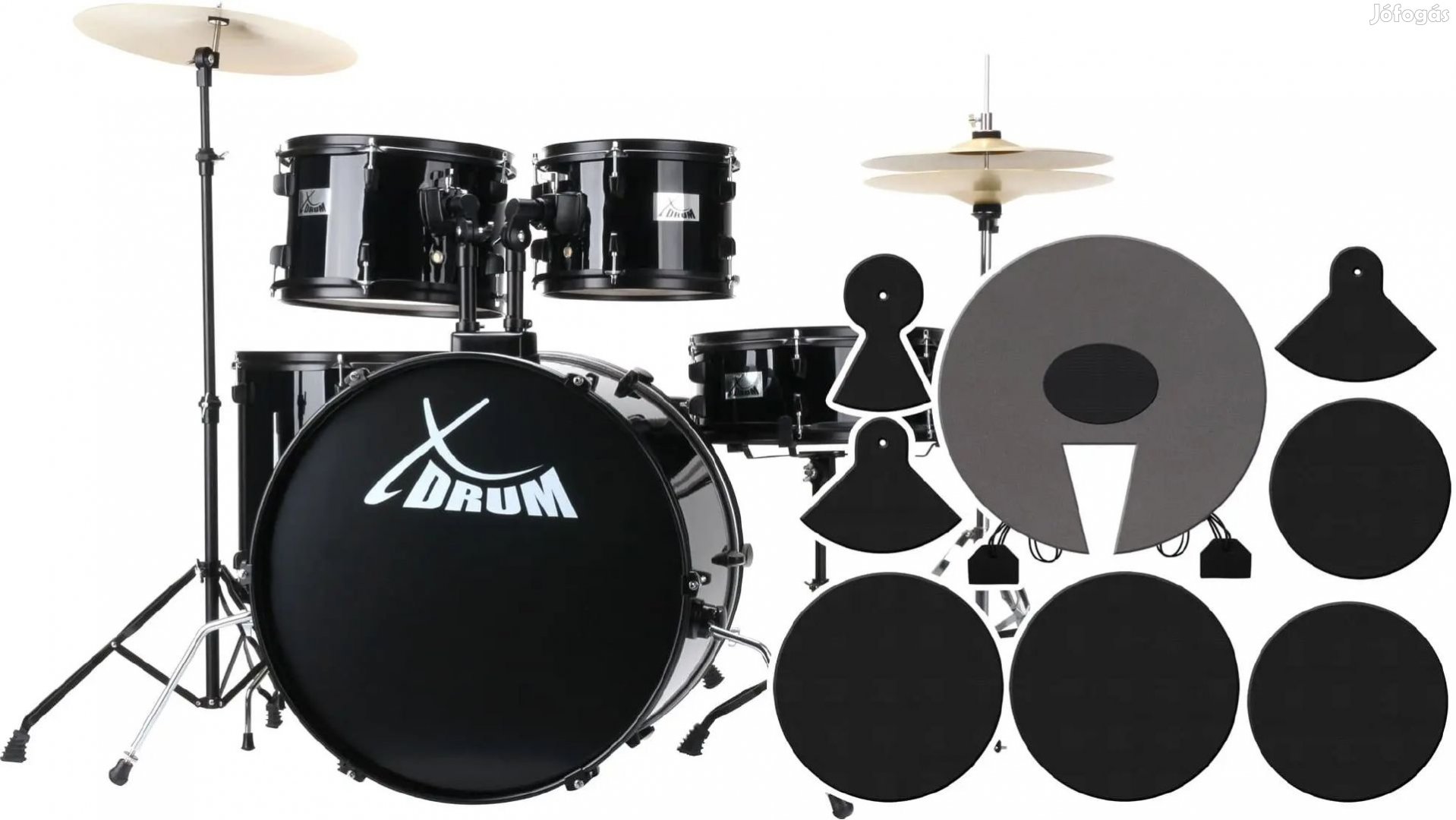 XDrum Rookie 22" Fusion Dobkészlet Fekete + Csillapító Készlet
