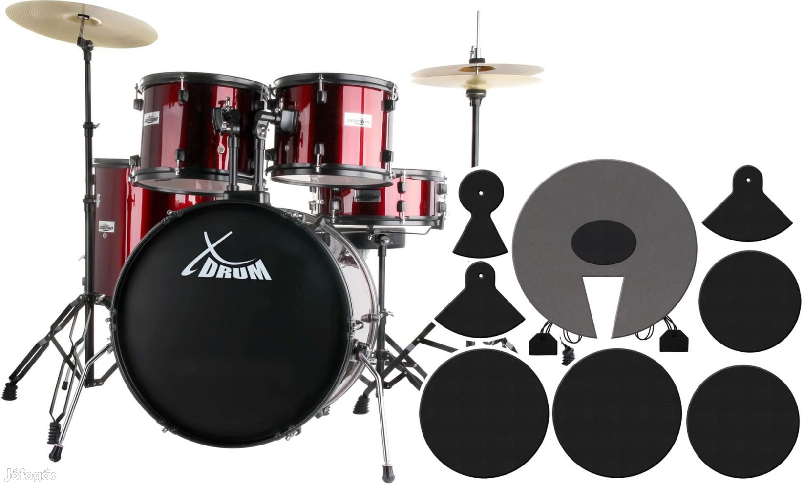 XDrum Rookie 22" standard dob Ruby Red színben, plusz hangszigetelő