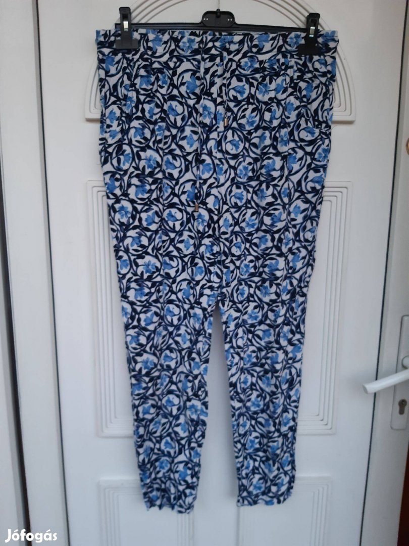 XL-es kék/fehér mintás,gumis derekú,nyári vékony női nadrág